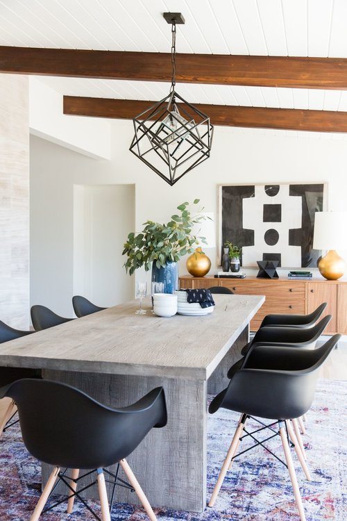 Long table with modern metal light fixture